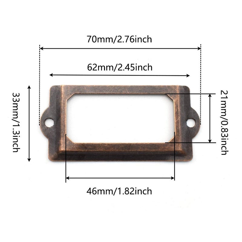 OZXNO Antique Metal Name Card Frame, OZXNO 10-Pack Vintage Red Bronze Label Holder Tag Slots for Drawer File Cabinet Shelves (70 x 33 mm / 2.8 x 1.3 inch) - Image 3